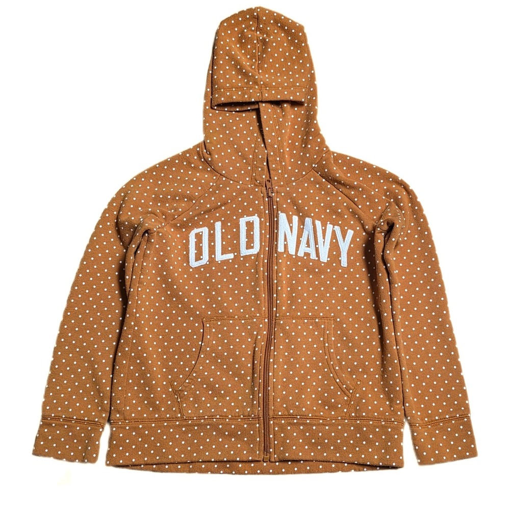 Old Navy Zip Up Hoodie Sweatshirt Girl's Size L 10 12 Mustard Yellow Polkadot